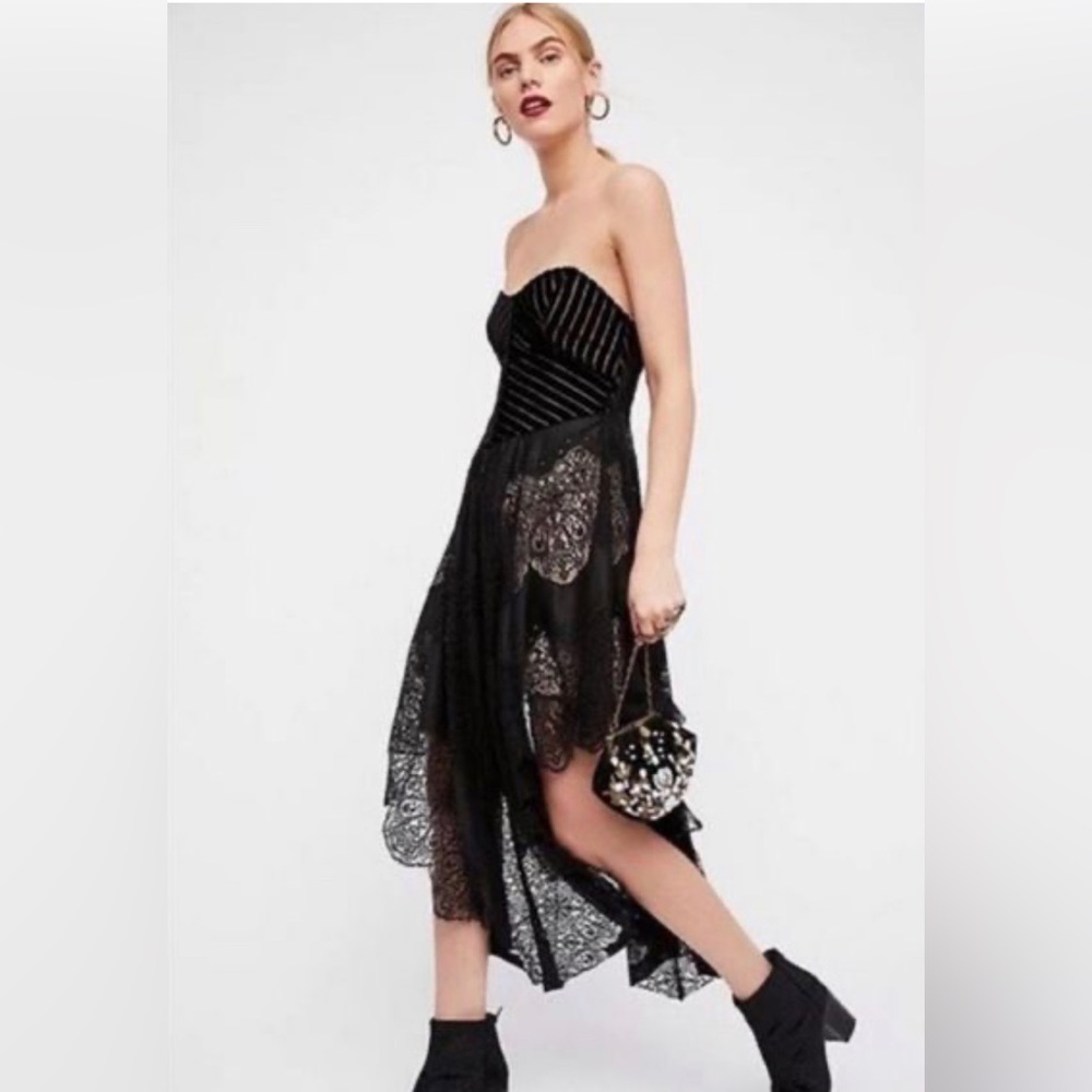 Free People Black Velvet Lace Dress size 0 NWOT